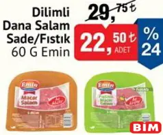 EMİN DİLİMLİ DANA SALAM SADE/FISTIK 60 G